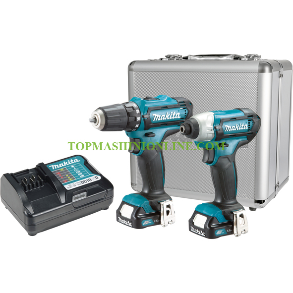 Комплект Акумулаторен винтоверт Makita DF333D и Акумулаторен гайковерт Makita TD110D, Makita CLX224 12 V, 1.5 Ah с 2 батерии, зарядно в алуминиев куфар image