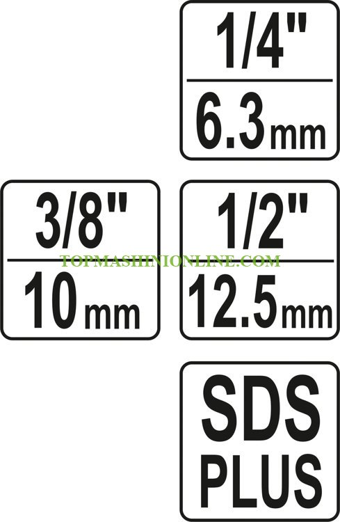 Комплект адаптери Yato YT-04686 3 броя, от SDS-plus към 1/4”, 3/8”, 1/2” image