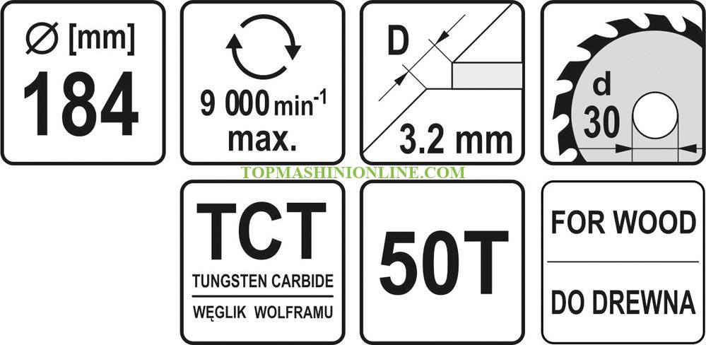 Циркулярен диск за дърво Yato YT-6062 Ø 184 мм x Ø 30 мм, 50 зъба, TCT image