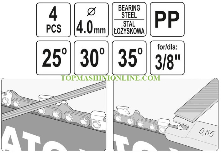 Комплектът за заточване на вериги за резачки Yato YT-85040 4 части, с пила Ø 4 мм image