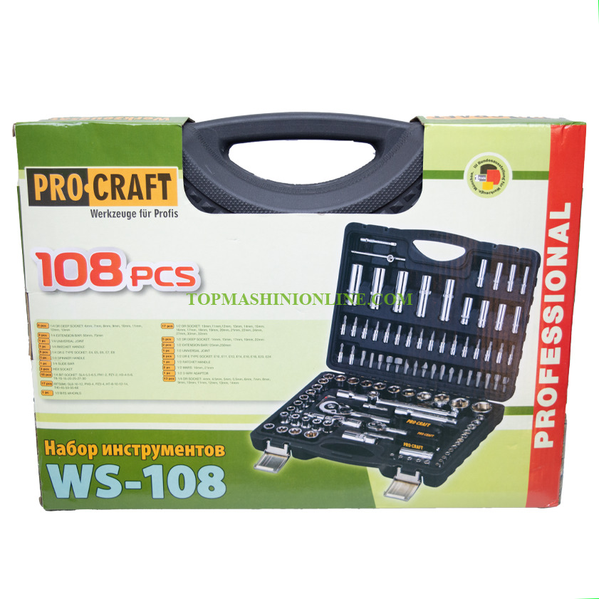 Комплект гедоре с тресчотки, вложки и битове Procraft WS-108 1/4”, 1/2” 108 части image